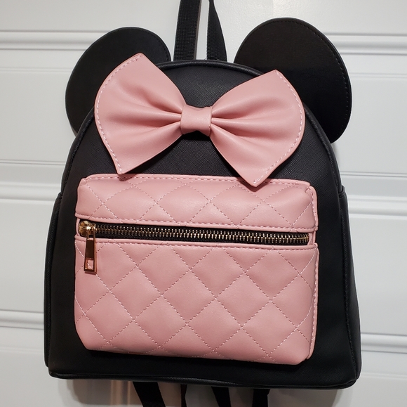 Minnie Mouse Pink Quilted Front Pocket Mini Backpack with Ears - Picture 1 of 16